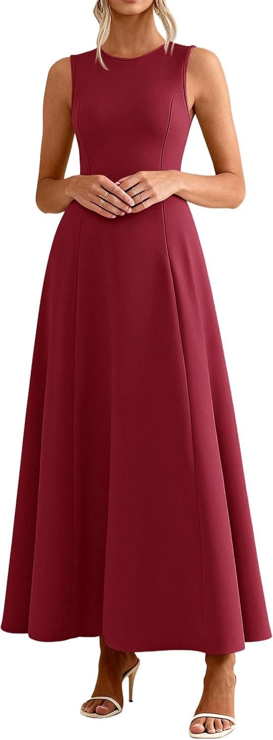 imagePRETTYGARDEN Womens Maxi Dress Summer Wedding Guest 2026 Spring A Line Long Tank Flowy Modest Sleeveless Cocktail DressesBurgundy