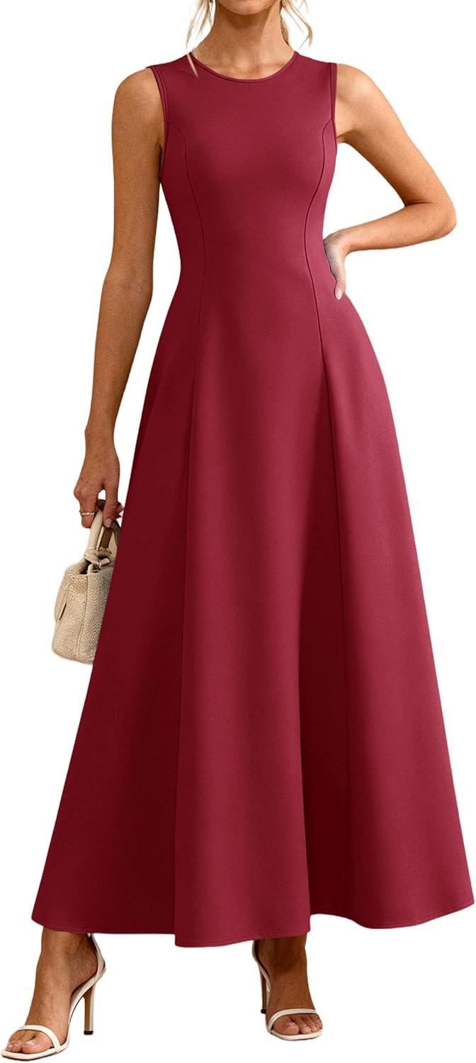 imagePRETTYGARDEN Womens Maxi Dress Summer Wedding Guest 2026 Spring A Line Long Tank Flowy Modest Sleeveless Cocktail DressesBurgundy