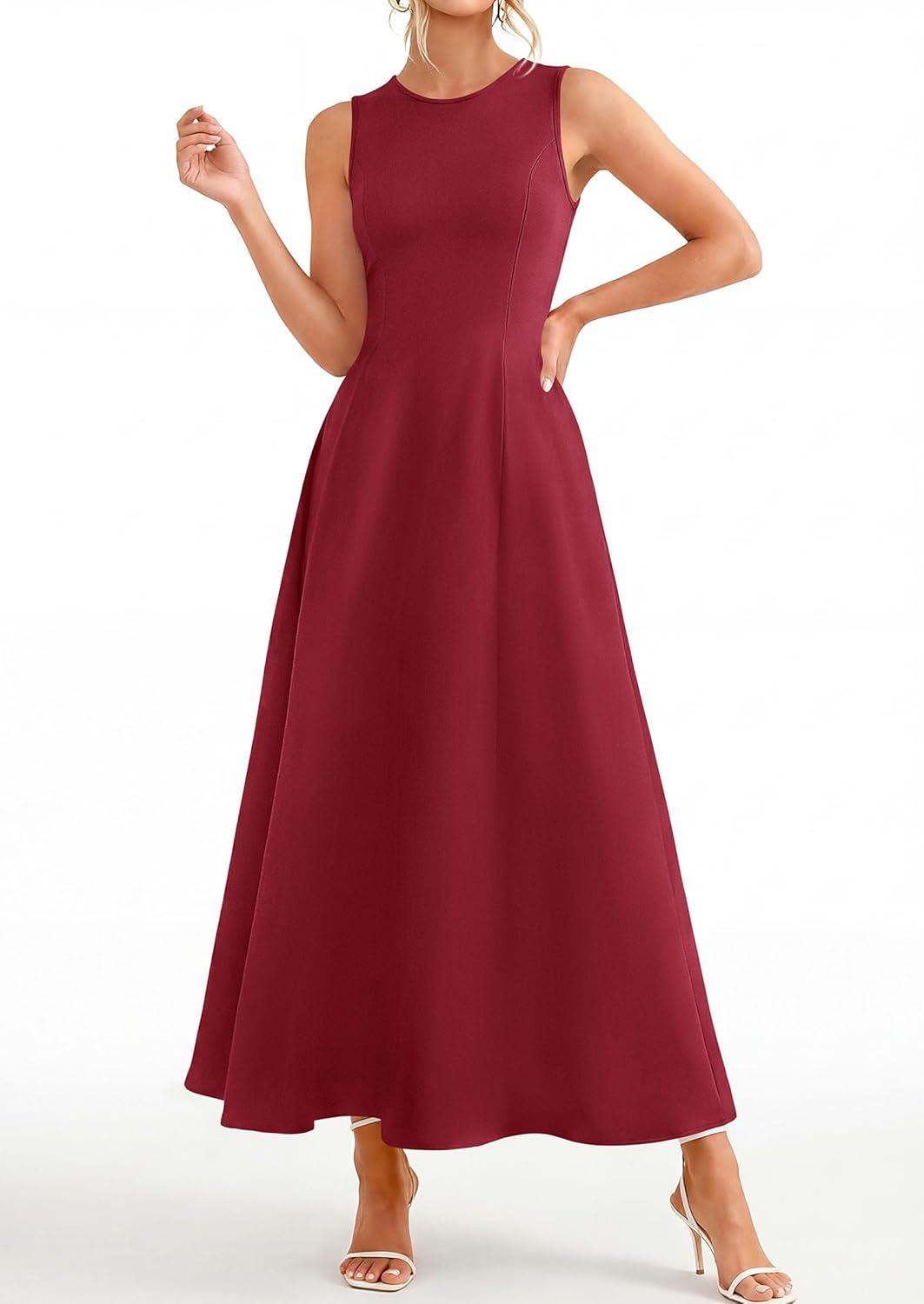 imagePRETTYGARDEN Womens Maxi Dress Summer Wedding Guest 2026 Spring A Line Long Tank Flowy Modest Sleeveless Cocktail DressesBurgundy