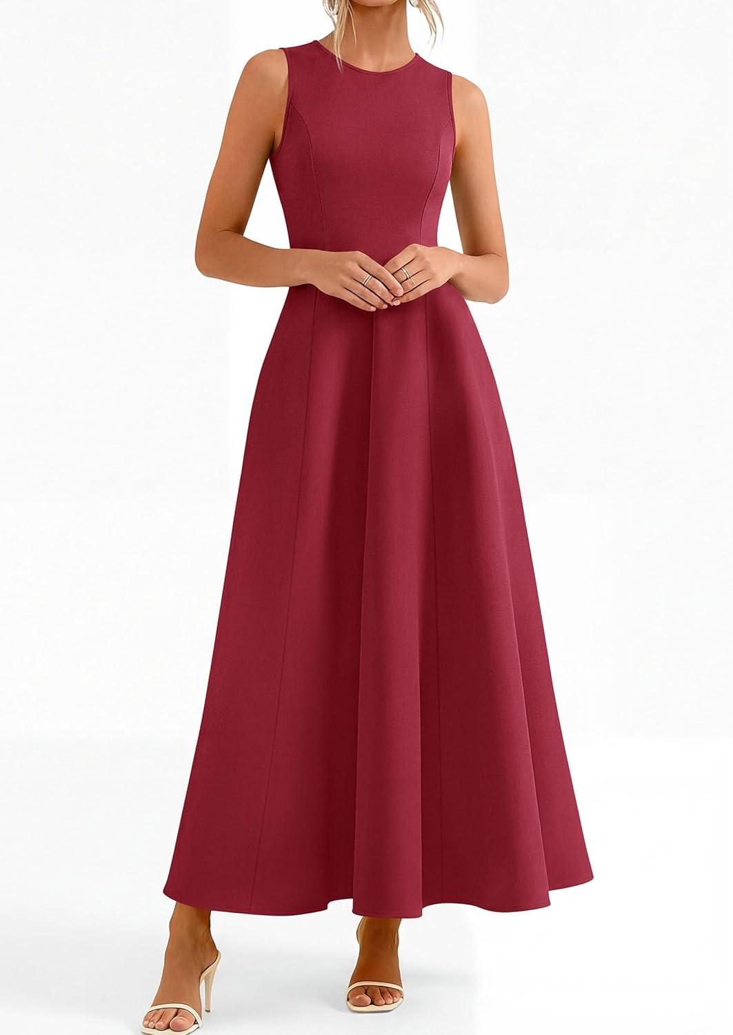 imagePRETTYGARDEN Womens Maxi Dress Summer Wedding Guest 2026 Spring A Line Long Tank Flowy Modest Sleeveless Cocktail DressesBurgundy