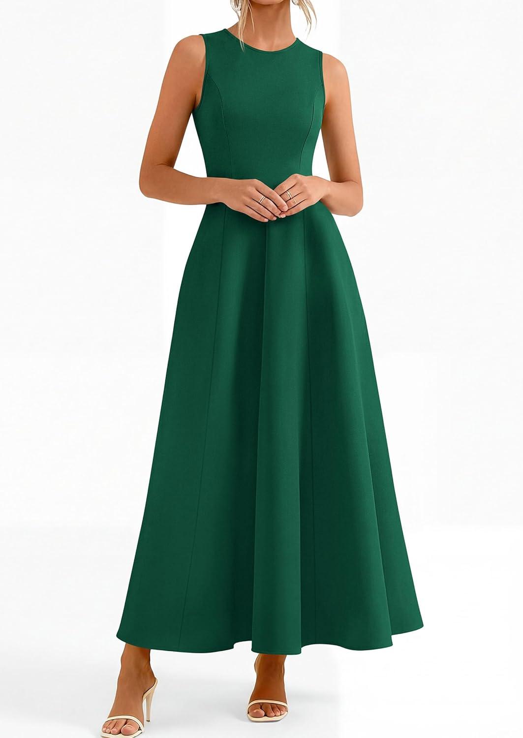 imagePRETTYGARDEN Womens Maxi Dress Summer Wedding Guest 2026 Spring A Line Long Tank Flowy Modest Sleeveless Cocktail DressesDark Green