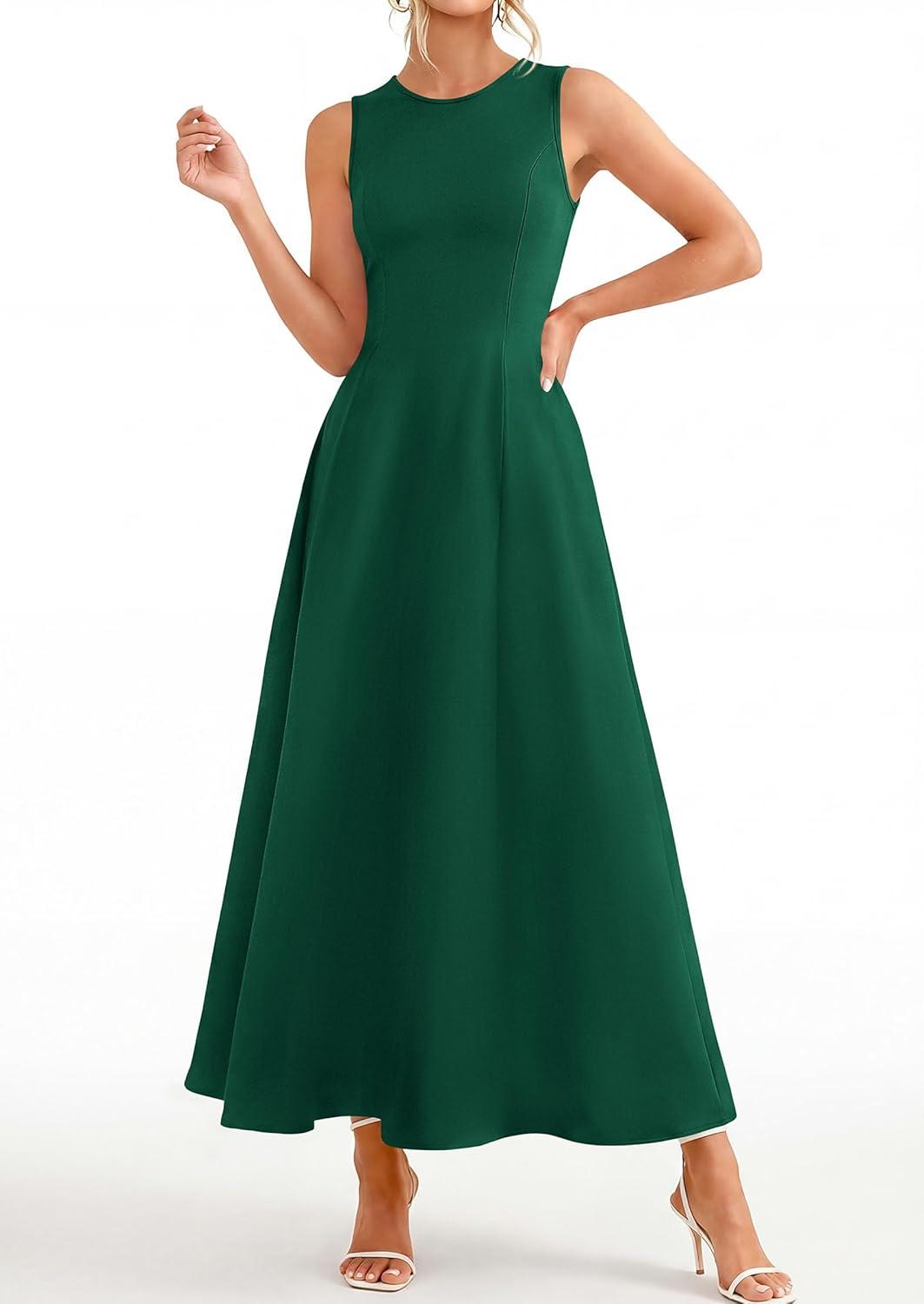 imagePRETTYGARDEN Womens Maxi Dress Summer Wedding Guest 2026 Spring A Line Long Tank Flowy Modest Sleeveless Cocktail DressesDark Green