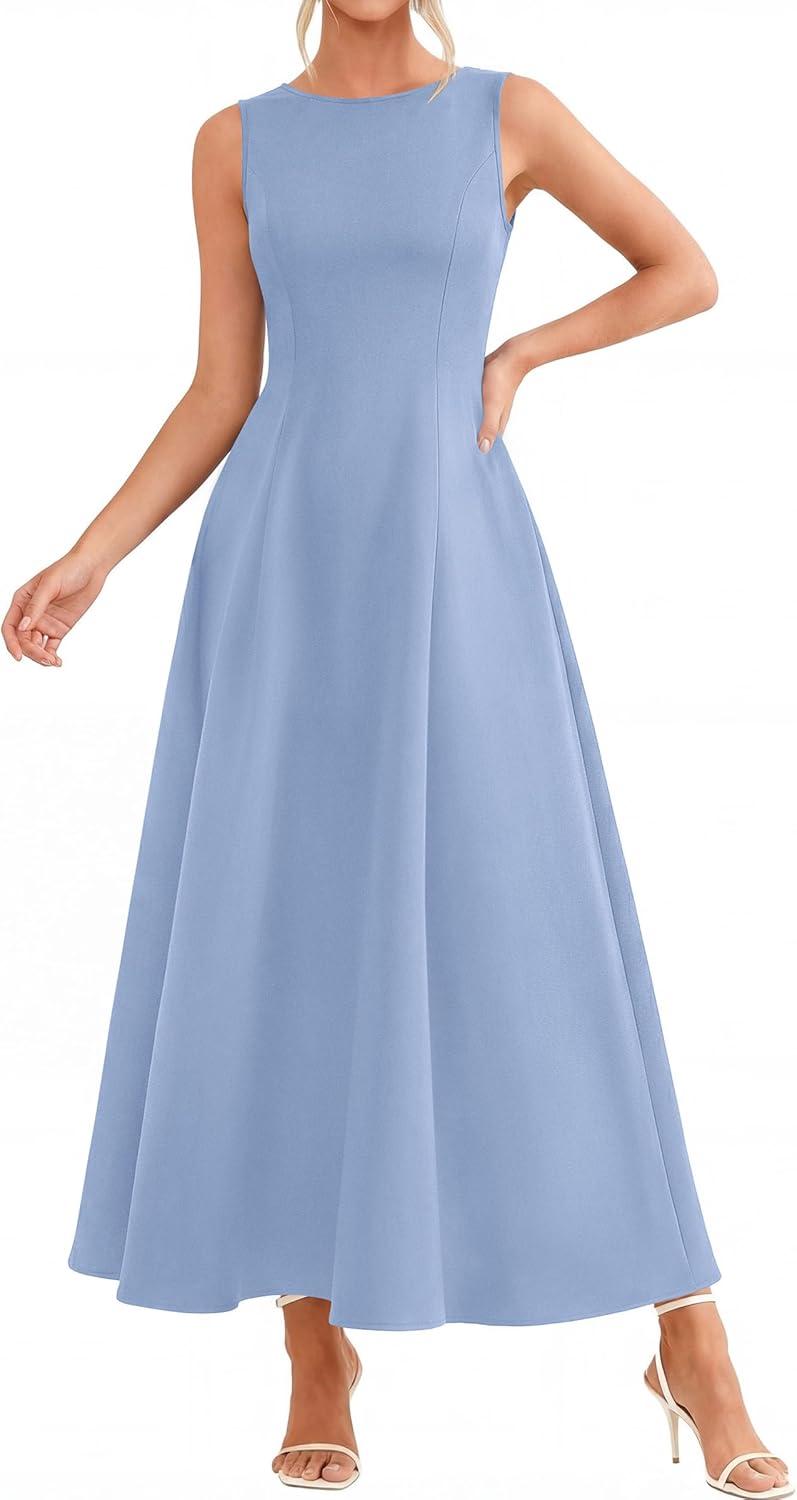 imagePRETTYGARDEN Womens Maxi Dress Summer Wedding Guest 2026 Spring A Line Long Tank Flowy Modest Sleeveless Cocktail DressesLight Blue
