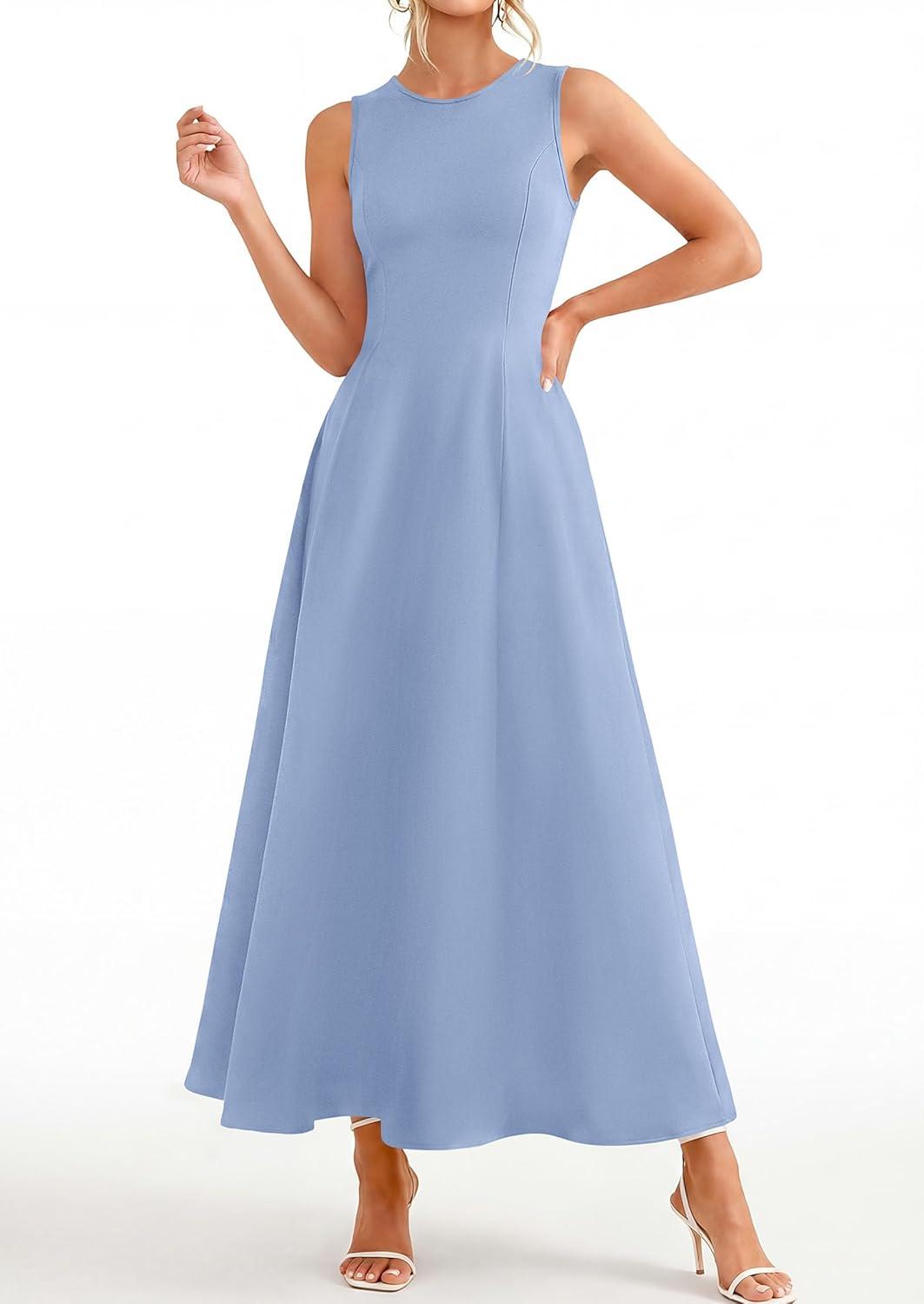 imagePRETTYGARDEN Womens Maxi Dress Summer Wedding Guest 2026 Spring A Line Long Tank Flowy Modest Sleeveless Cocktail DressesLight Blue