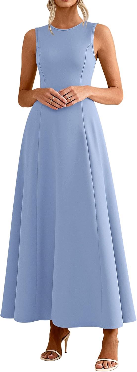imagePRETTYGARDEN Womens Maxi Dress Summer Wedding Guest 2026 Spring A Line Long Tank Flowy Modest Sleeveless Cocktail DressesLight Blue