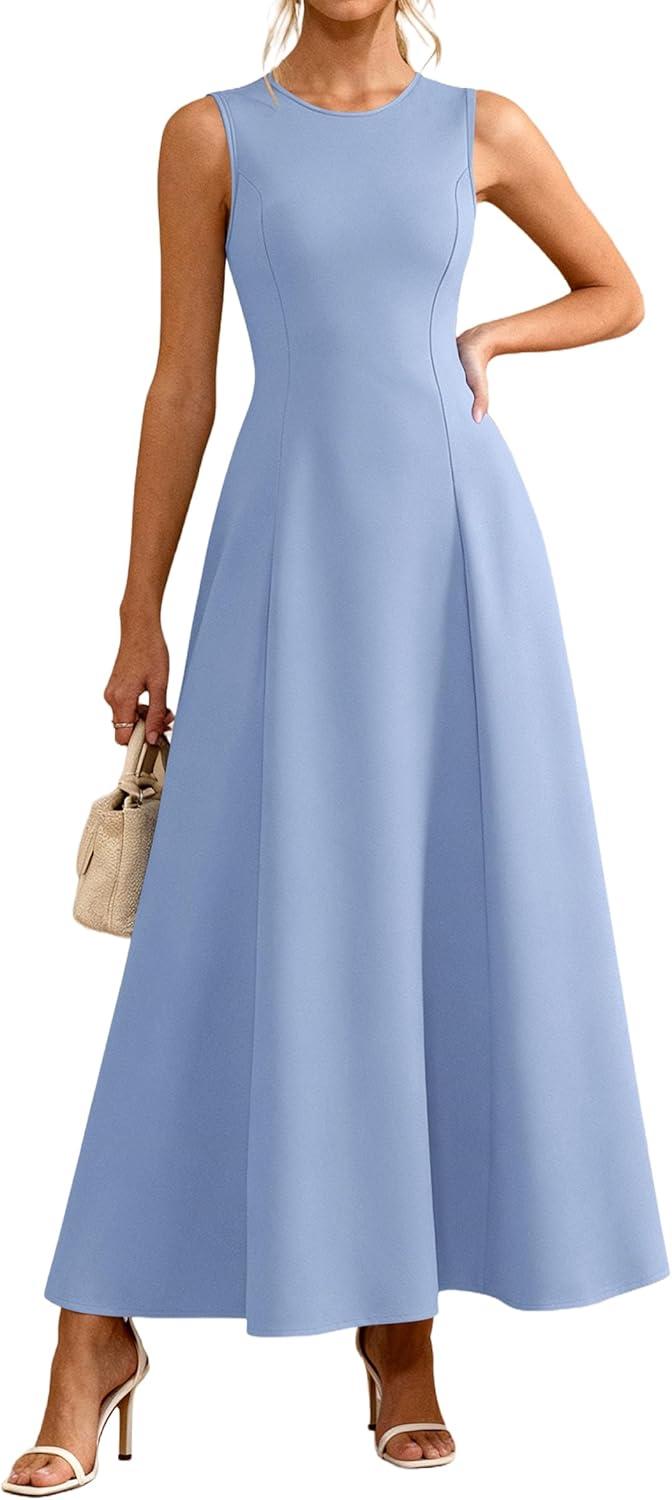 imagePRETTYGARDEN Womens Maxi Dress Summer Wedding Guest 2026 Spring A Line Long Tank Flowy Modest Sleeveless Cocktail DressesLight Blue