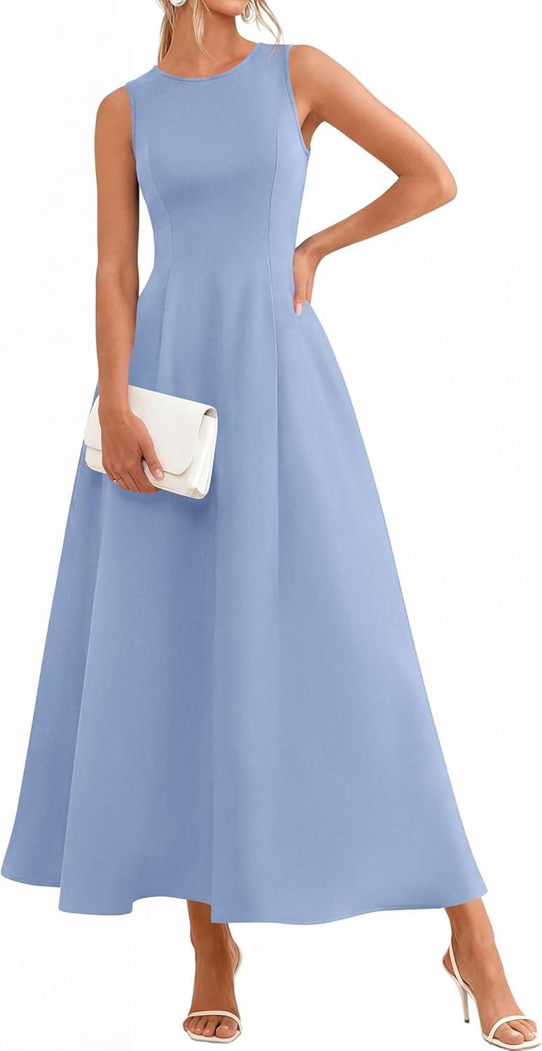imagePRETTYGARDEN Womens Maxi Dress Summer Wedding Guest 2026 Spring A Line Long Tank Flowy Modest Sleeveless Cocktail DressesLight Blue