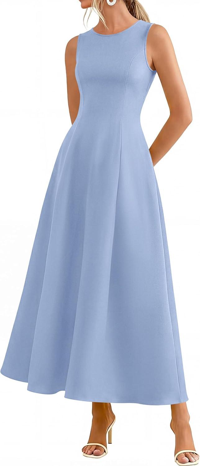 imagePRETTYGARDEN Womens Maxi Dress Summer Wedding Guest 2026 Spring A Line Long Tank Flowy Modest Sleeveless Cocktail DressesLight Blue