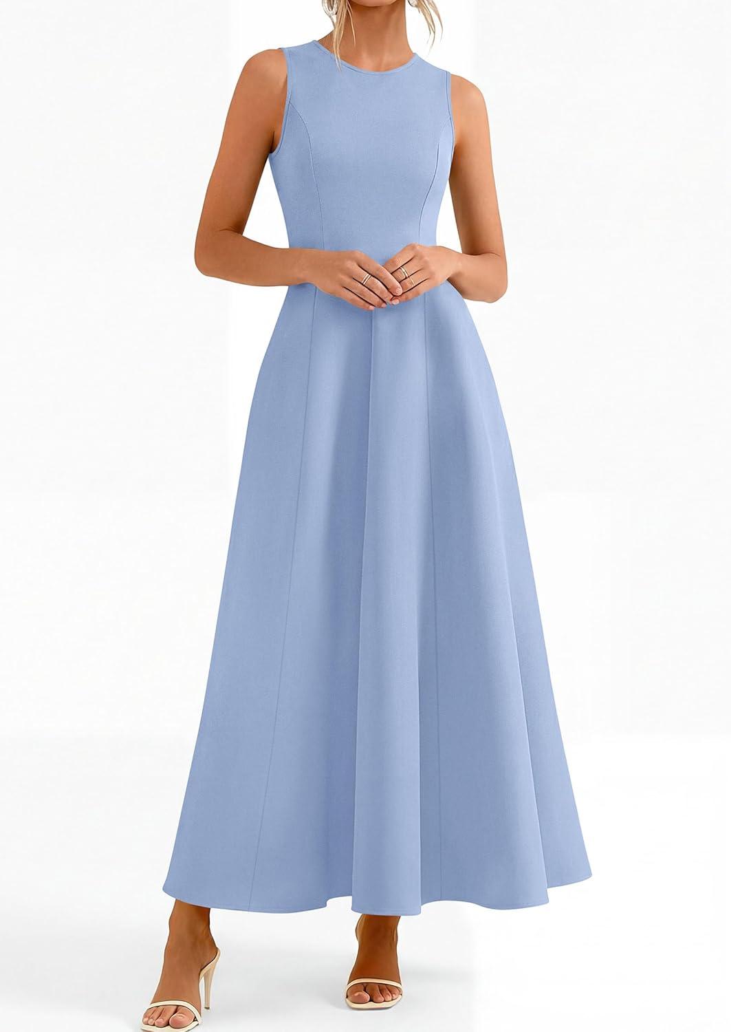 imagePRETTYGARDEN Womens Maxi Dress Summer Wedding Guest 2026 Spring A Line Long Tank Flowy Modest Sleeveless Cocktail DressesLight Blue