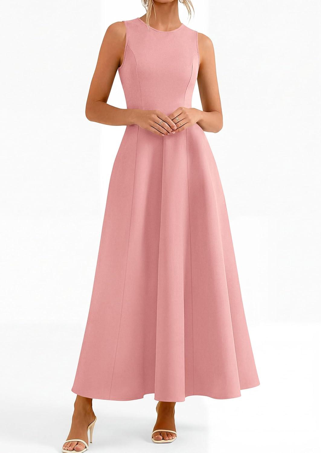 imagePRETTYGARDEN Womens Maxi Dress Summer Wedding Guest 2026 Spring A Line Long Tank Flowy Modest Sleeveless Cocktail DressesPink