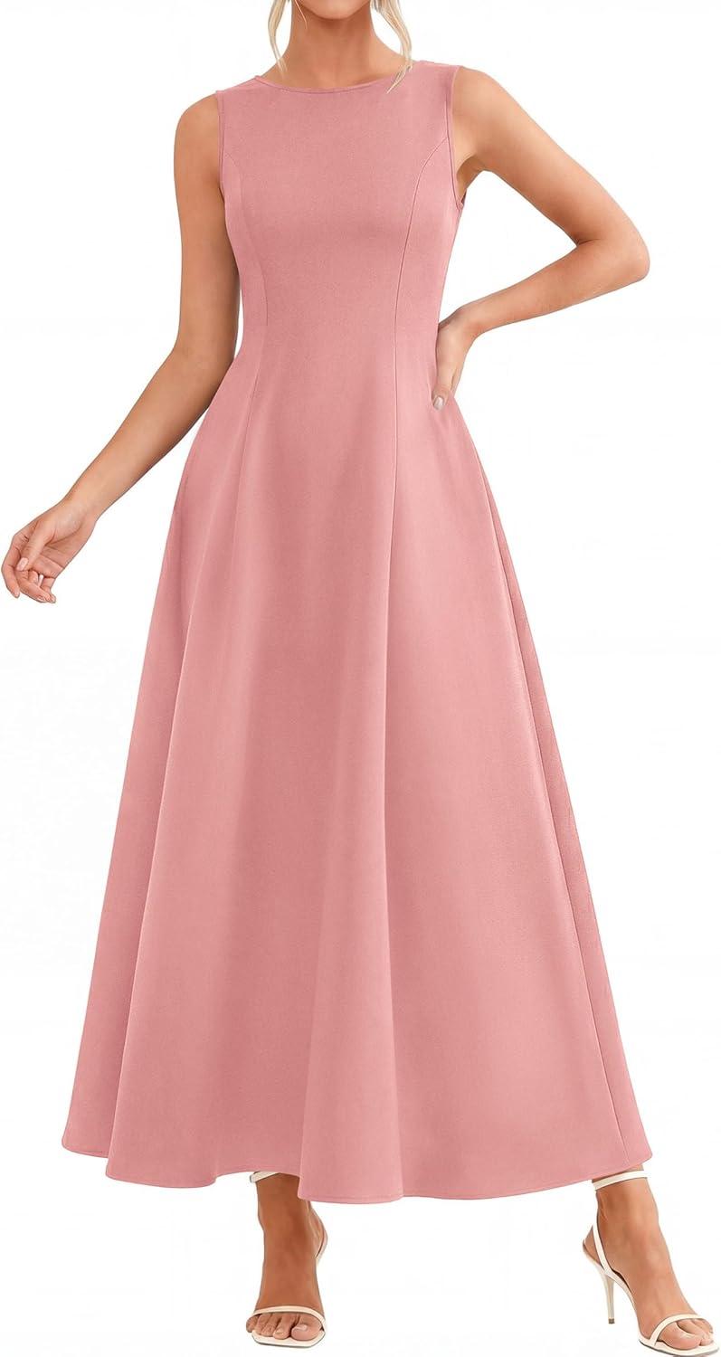 imagePRETTYGARDEN Womens Maxi Dress Summer Wedding Guest 2026 Spring A Line Long Tank Flowy Modest Sleeveless Cocktail DressesPink