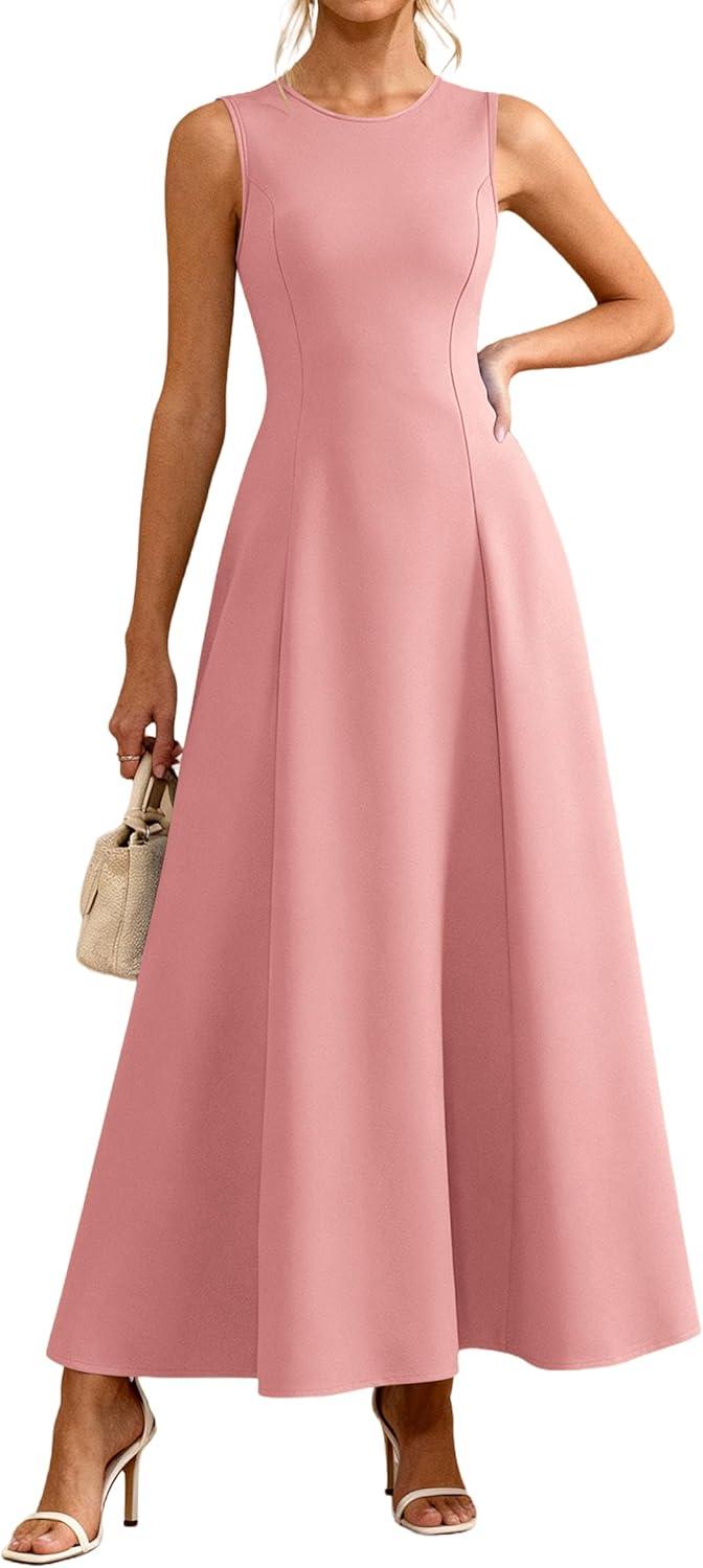 imagePRETTYGARDEN Womens Maxi Dress Summer Wedding Guest 2026 Spring A Line Long Tank Flowy Modest Sleeveless Cocktail DressesPink