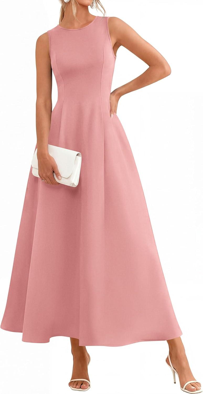 imagePRETTYGARDEN Womens Maxi Dress Summer Wedding Guest 2026 Spring A Line Long Tank Flowy Modest Sleeveless Cocktail DressesPink