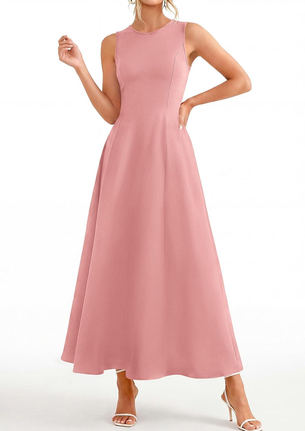 imagePRETTYGARDEN Womens Maxi Dress Summer Wedding Guest 2026 Spring A Line Long Tank Flowy Modest Sleeveless Cocktail DressesPink