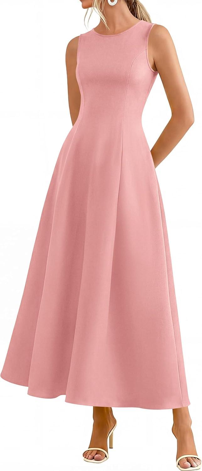 imagePRETTYGARDEN Womens Maxi Dress Summer Wedding Guest 2026 Spring A Line Long Tank Flowy Modest Sleeveless Cocktail DressesPink