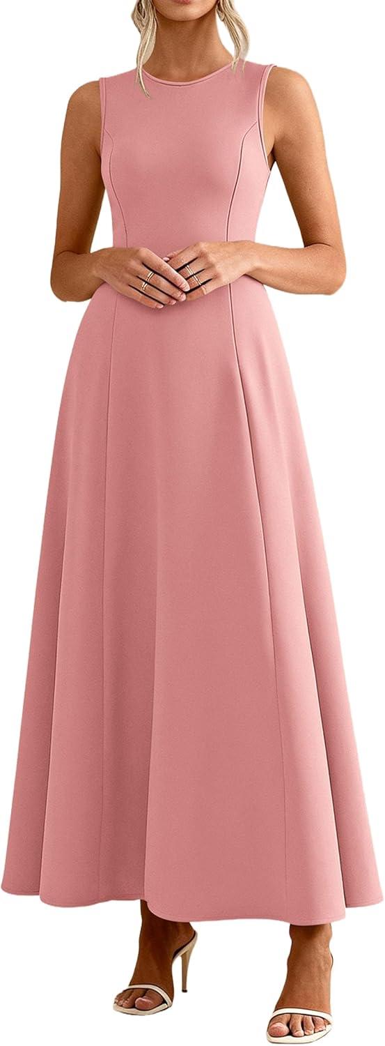 imagePRETTYGARDEN Womens Maxi Dress Summer Wedding Guest 2026 Spring A Line Long Tank Flowy Modest Sleeveless Cocktail DressesPink