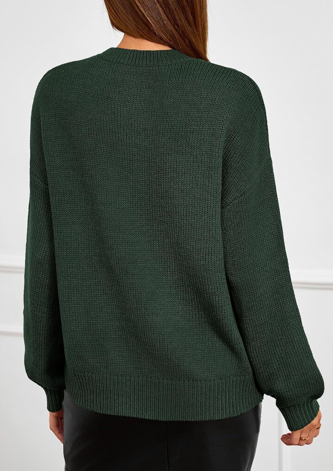 imagePRETTYGARDEN Womens Sweaters 2026 Fall Fashion Long Sleeve Crewneck Floral Knit Pullover Sweater Tops Winter ClothesDark Green