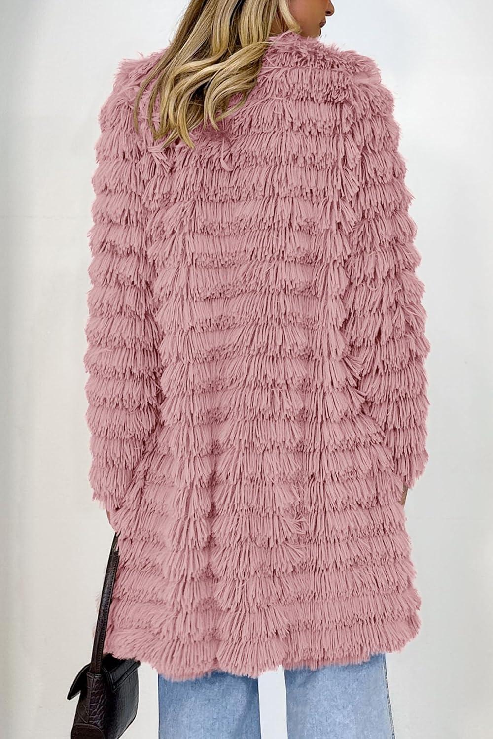 imagePRETTYGARDEN Womens Winter Faux Fur Jackets Fall Fashion Open Front Long Shaggy Coat Outerwear
