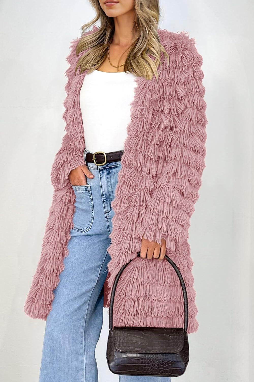 imagePRETTYGARDEN Womens Winter Faux Fur Jackets Fall Fashion Open Front Long Shaggy Coat Outerwear