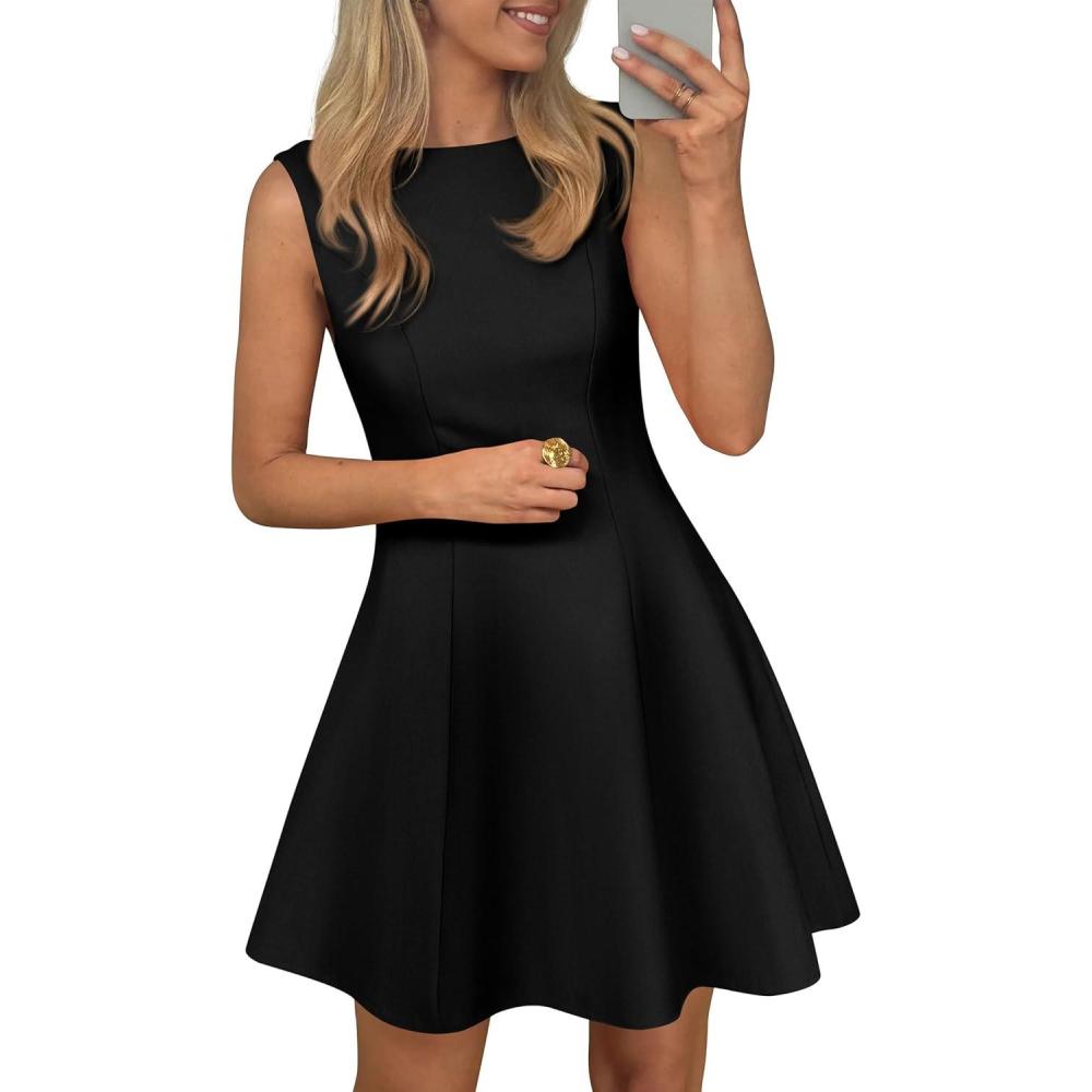 imagePRETTYGARDEN Cocktail Dresses for Women 2026 Summer Formal Boat Neck A Line Spring Elegant Graduation Party Mini DressBlack