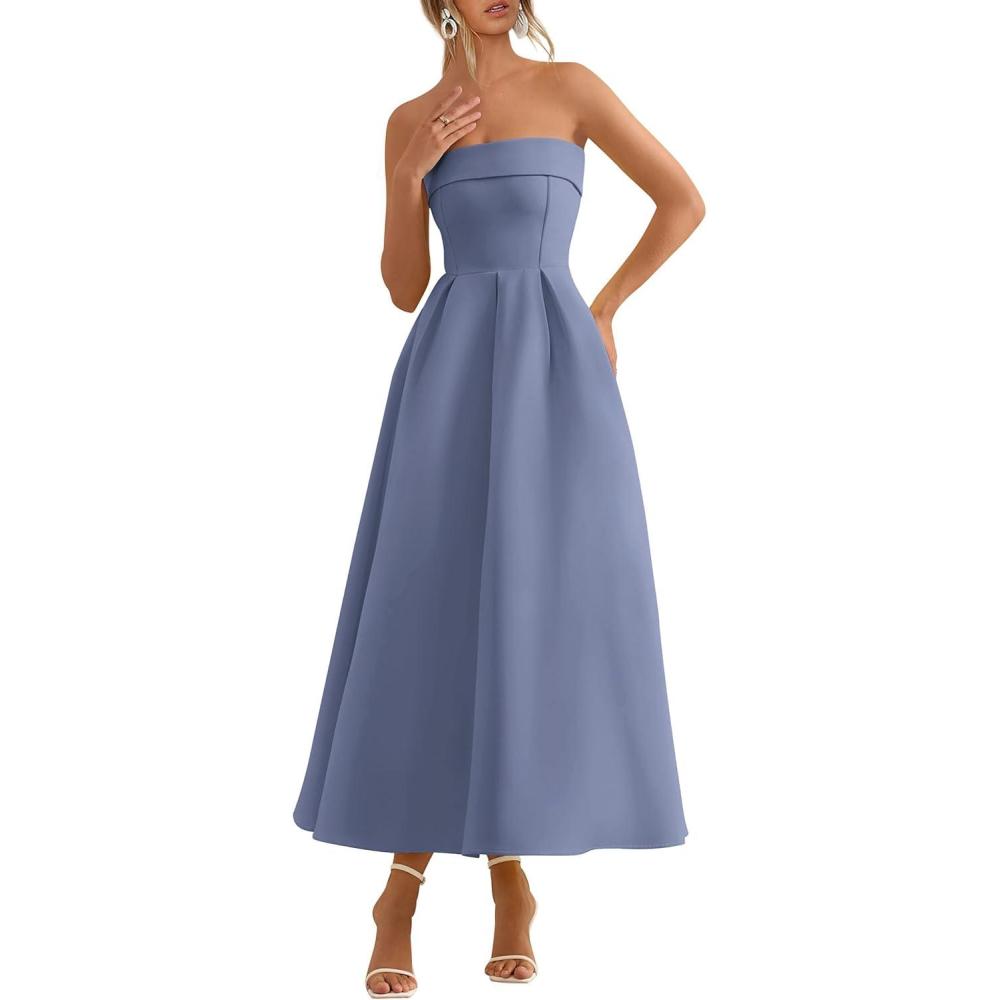 imagePRETTYGARDEN Cocktail Dresses for Women 2026 Summer Formal Elegant Tube Top Strapless Spring Wedding Guest Party Midi Dress