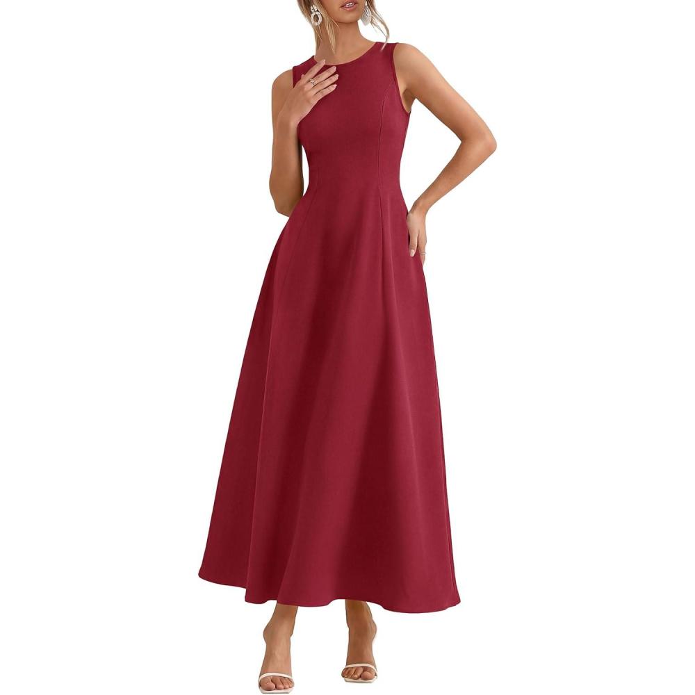 imagePRETTYGARDEN Womens Maxi Dress Summer Wedding Guest 2026 Spring A Line Long Tank Flowy Modest Sleeveless Cocktail DressesBurgundy
