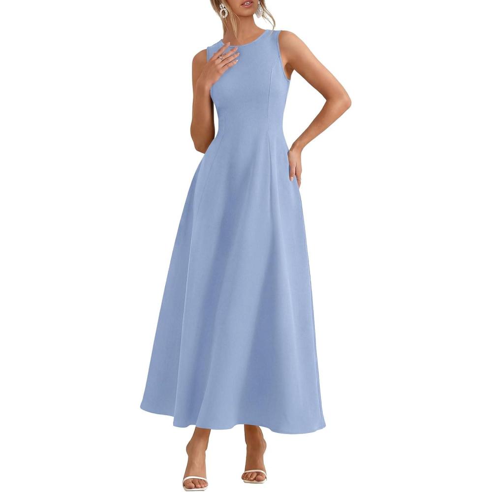 imagePRETTYGARDEN Womens Maxi Dress Summer Wedding Guest 2026 Spring A Line Long Tank Flowy Modest Sleeveless Cocktail DressesLight Blue