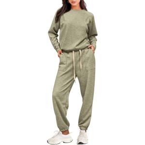 PRETTYGARDEN Women’s 2 Piece Tracksuit Outfits Casual Long Sleeve Top High Waisted Sweatpants Lounge Jogger Set (Light Green,Medium)