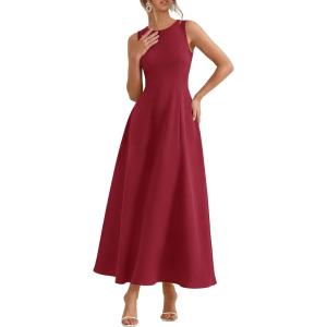 PRETTYGARDEN Women’s Maxi Dress Summer Wedding Guest 2026 Spring A Line Long Tank Flowy Modest Sleeveless Cocktail Dresses(Burgundy)
