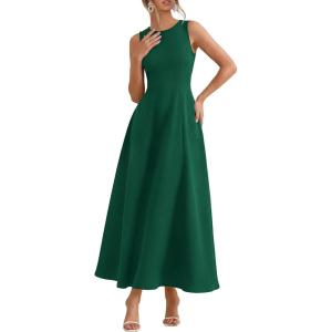 PRETTYGARDEN Women’s Maxi Dress Summer Wedding Guest 2026 Spring A Line Long Tank Flowy Modest Sleeveless Cocktail Dresses(Dark Green)
