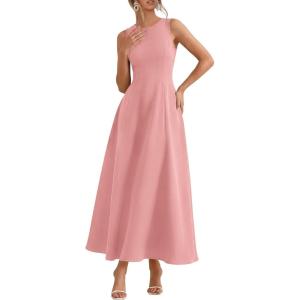 PRETTYGARDEN Women’s Maxi Dress Summer Wedding Guest 2026 Spring A Line Long Tank Flowy Modest Sleeveless Cocktail Dresses(Pink)