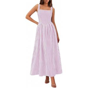 PRETTYGARDEN Women’s Maxi Striped Dress 2026 Summer Sleeveless Square Neck Smocked A Line Long Flowy Spring Vacation Sundress(Purple Striped)