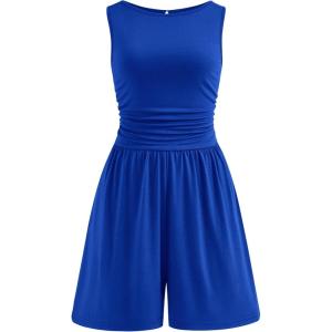 PRETTYGARDEN Summer Rompers for Women 2026 Dressy Casual Sleeveless Short Wide Leg Jumpsuits Beach Vacation One Piece Outfits(Royal Blue)