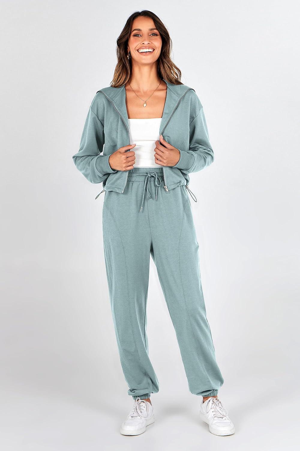 imagePRETTYGARDEN Womens 2 Piece Tracksuit Outfits Long Sleeve Zip Up Sweatshirt Drawstring Sweatpants Lounge Set