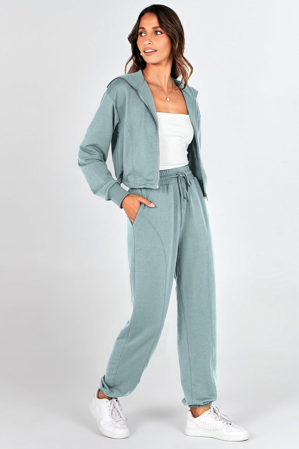 imagePRETTYGARDEN Womens 2 Piece Tracksuit Outfits Long Sleeve Zip Up Sweatshirt Drawstring Sweatpants Lounge Set