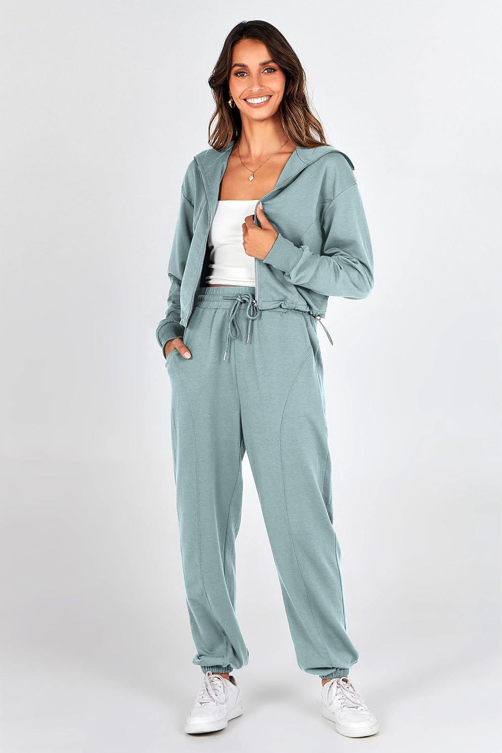 imagePRETTYGARDEN Womens 2 Piece Tracksuit Outfits Long Sleeve Zip Up Sweatshirt Drawstring Sweatpants Lounge Set
