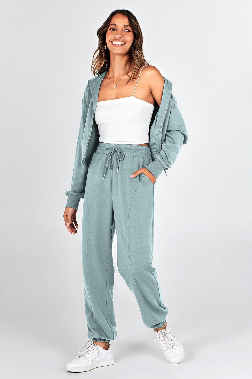 imagePRETTYGARDEN Womens 2 Piece Tracksuit Outfits Long Sleeve Zip Up Sweatshirt Drawstring Sweatpants Lounge Set