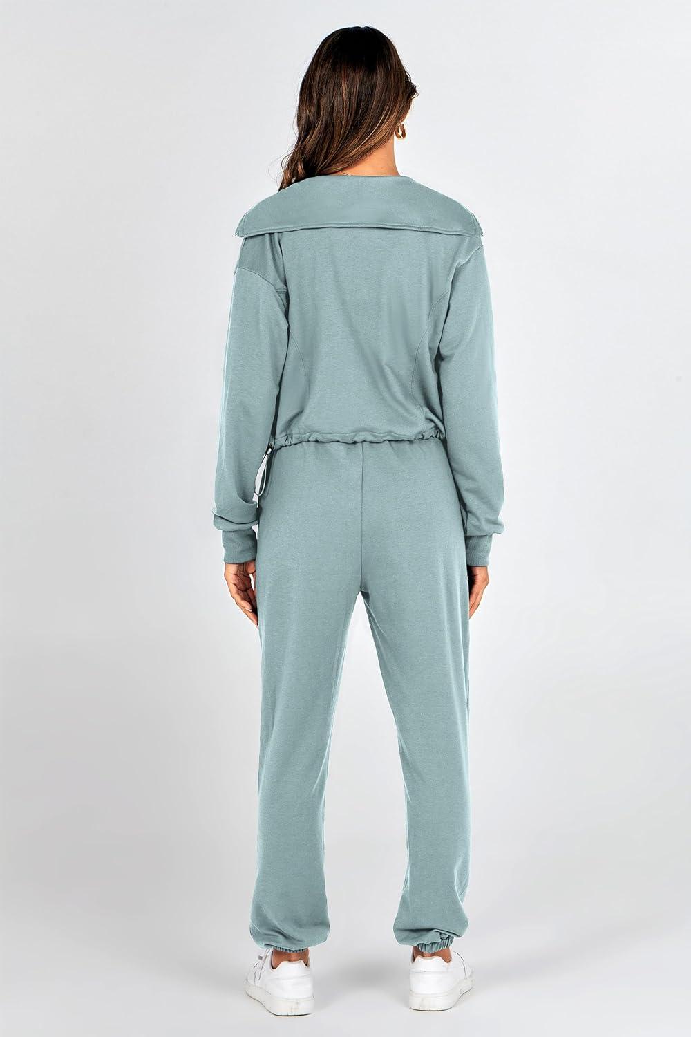 imagePRETTYGARDEN Womens 2 Piece Tracksuit Outfits Long Sleeve Zip Up Sweatshirt Drawstring Sweatpants Lounge Set
