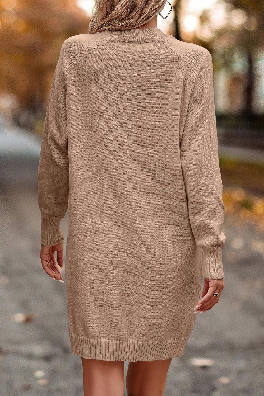 imagePRETTYGARDEN Womens 2024 Fall Sweater Dress Crewneck Long Sleeve Oversized Pullover Sweaters Casual Knit Short Dresses KhakiSmall