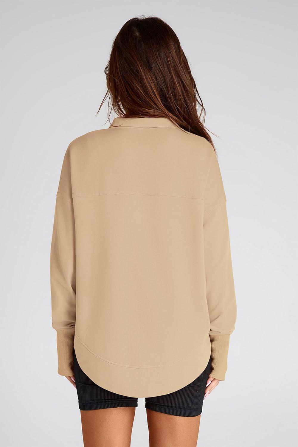 imagePRETTYGARDEN Womens Fall Fashion Button Up Sweatshirt Long Sleeve V Neck Loose Fit Casual Trendy Going Out Pullover Tops