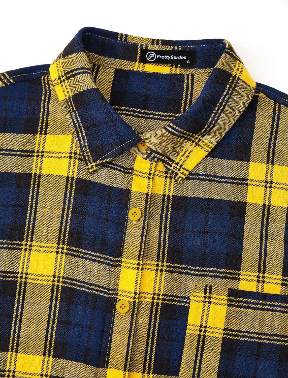 imagePRETTYGARDEN Womens Fall Long Sleeve Button Down Plaid Shirts Collared Loose Fit Cotton Casual Lightweight Shackets Blouses