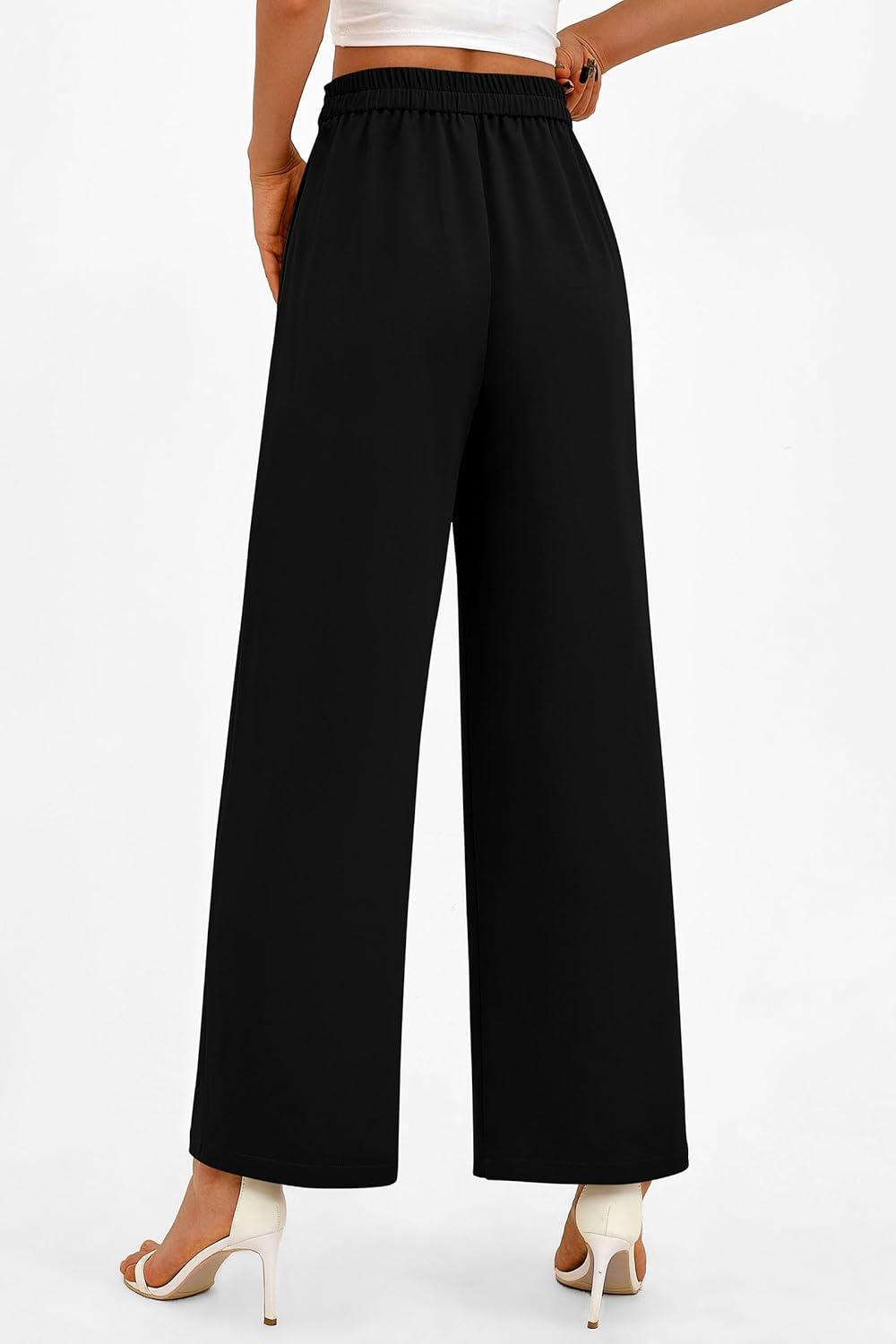 imagePRETTYGARDEN Womens Wide Leg Dressy Pants High Waisted Fashion Business Casual Work Office Trousers Palazzo PantBlack