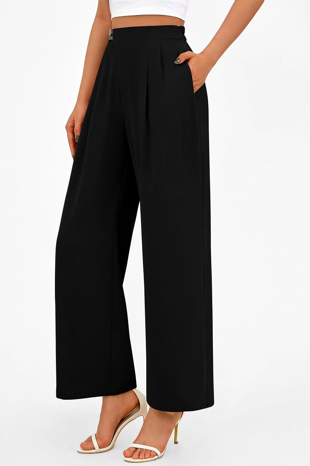 imagePRETTYGARDEN Womens Wide Leg Dressy Pants High Waisted Fashion Business Casual Work Office Trousers Palazzo PantBlack