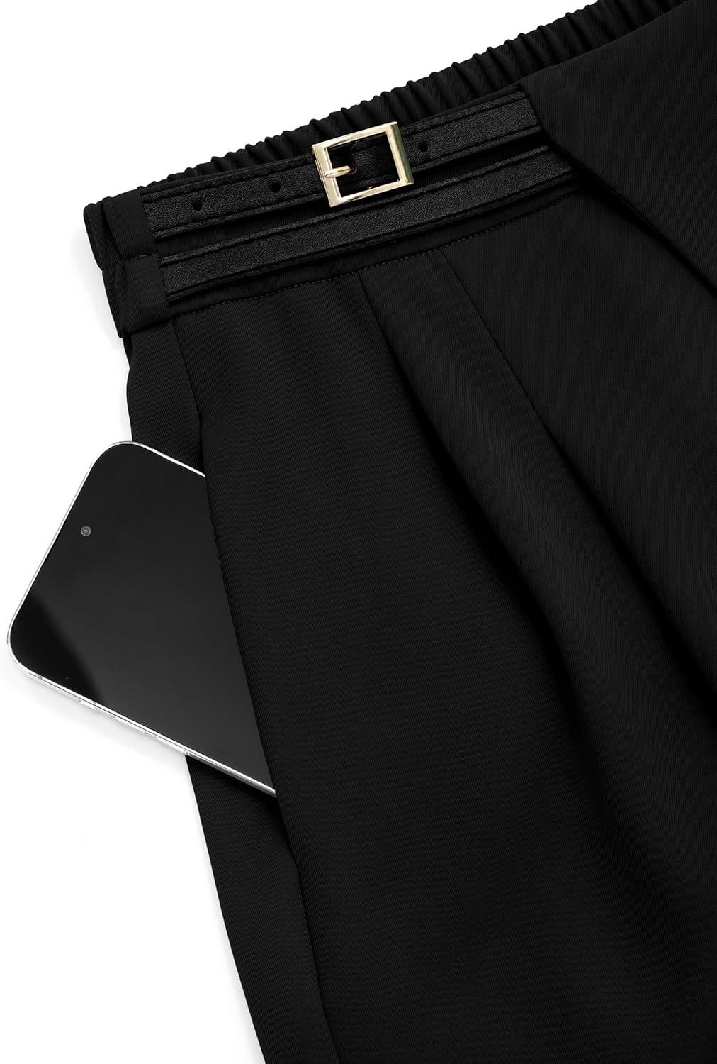 imagePRETTYGARDEN Womens Wide Leg Dressy Pants High Waisted Fashion Business Casual Work Office Trousers Palazzo PantBlack