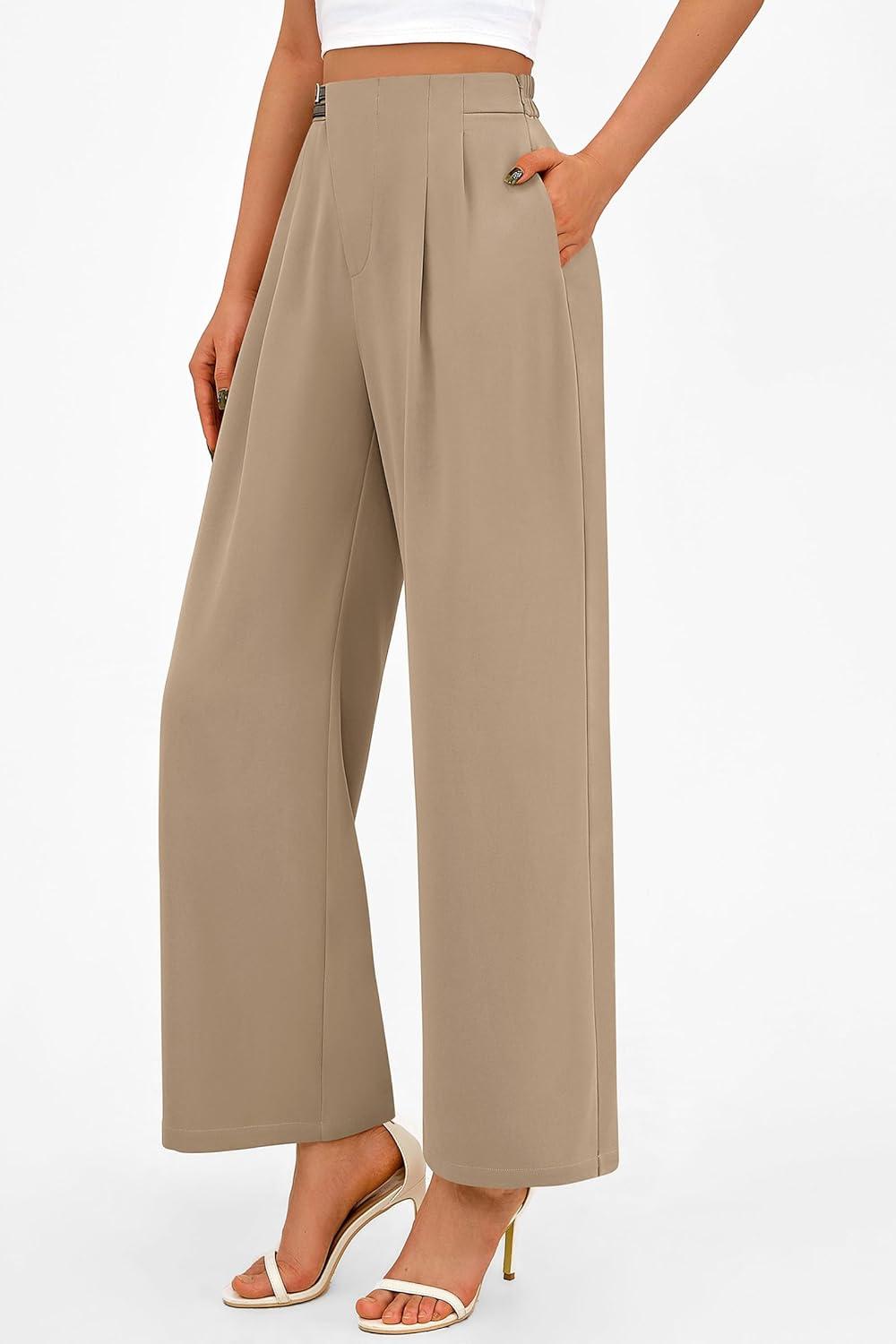 imagePRETTYGARDEN Womens Wide Leg Dressy Pants High Waisted Fashion Business Casual Work Office Trousers Palazzo PantCamel
