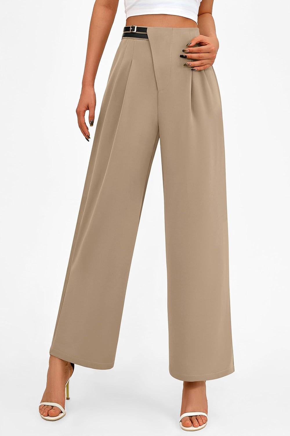 imagePRETTYGARDEN Womens Wide Leg Dressy Pants High Waisted Fashion Business Casual Work Office Trousers Palazzo PantCamel