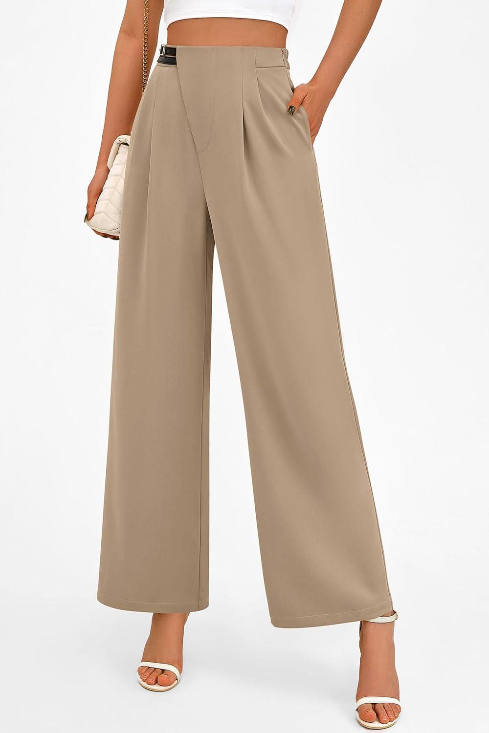 imagePRETTYGARDEN Womens Wide Leg Dressy Pants High Waisted Fashion Business Casual Work Office Trousers Palazzo PantCamel