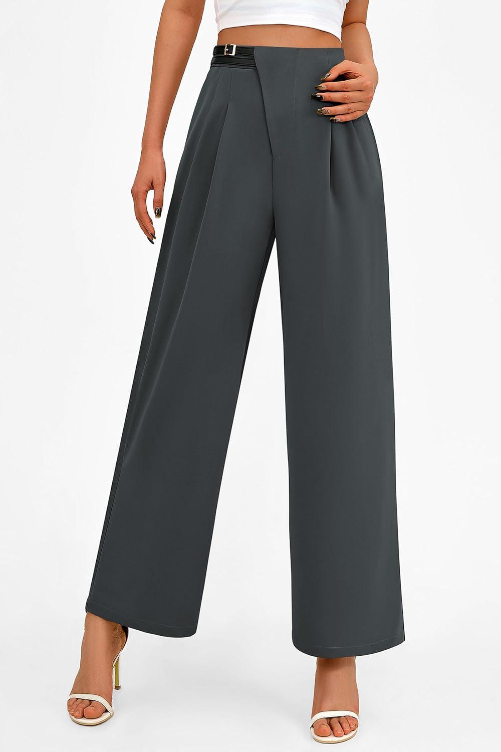 imagePRETTYGARDEN Womens Wide Leg Dressy Pants High Waisted Fashion Business Casual Work Office Trousers Palazzo PantDark Grey