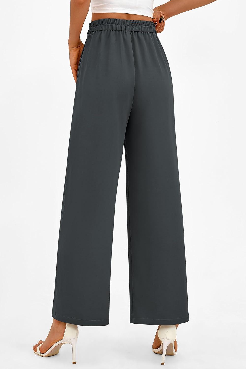 imagePRETTYGARDEN Womens Wide Leg Dressy Pants High Waisted Fashion Business Casual Work Office Trousers Palazzo PantDark Grey