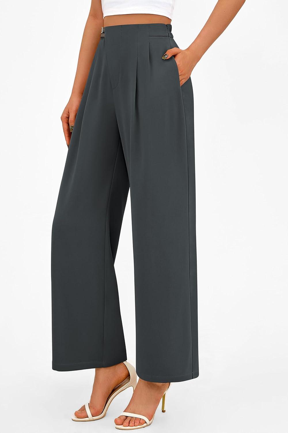 imagePRETTYGARDEN Womens Wide Leg Dressy Pants High Waisted Fashion Business Casual Work Office Trousers Palazzo PantDark Grey